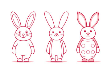 Set of different style Easter bunny line art illustration.eps