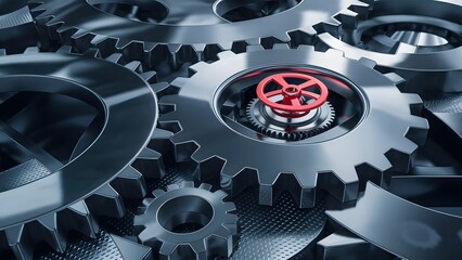 Intricate Metallic Gears Interlocking Mechanism Abstract 3D Render
