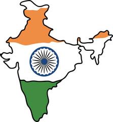 India Map Silhouette with Tricolor and Ashoka Chakra Symbol 