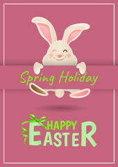 Happy Easter: Funny Bunny on red Background for April Celebration