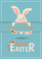 Happy Easter: Funny Bunny on blue Background for April Celebration