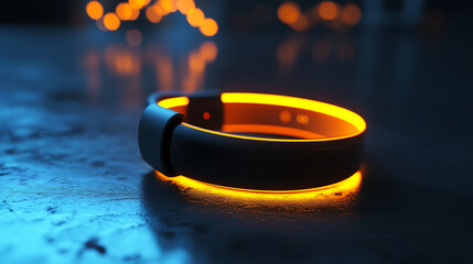 A glowing fitness tracker showing progress toward a health goal.