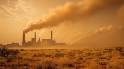 Environmental Threat: A stark image of an industrial complex spewing thick smoke into the atmosphere, highlighting the detrimental impact of pollution on the environment and climate change.