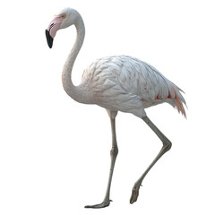Fototapeta premium Elegant white flamingo isolated on black background bird wildlife nature animal feathers legs beak