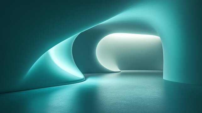 Abstract Teal Curved Architectural Interior Space