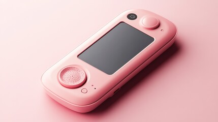 Pink handheld gaming console on a soft pink background showcasing its sleek design and modern features