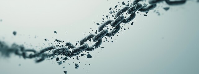 Abstract image of broken chain links representing destruction, strength, freedom, and resilience in a modern design