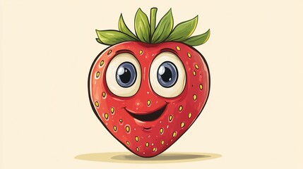 Obraz premium Happy cartoon strawberry with big eyes and smile. (2)