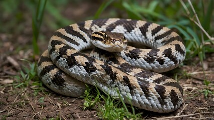 Fototapeta premium Defensive Display Eurasian Viper Coiled with Fangs Bared Ready to Strike