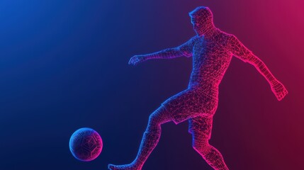 Abstract Soccer Player in Dynamic Pose with Glowing Particles
