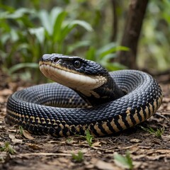 Obraz premium Juvenile Lycodon Snake Exploring Its Environment with Playful Curiosity and Vibrant Colors