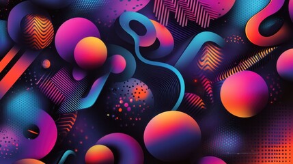 Fototapeta premium Abstract vibrant shapes, colorful geometric patterns, dark background.