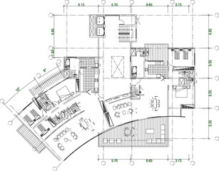 Vector sketch illustration of interior plan design silhouette of modern multi-storey apartment hotel building in big city