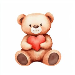 A cute, fluffy teddy bear holding a red heart, symbolizing love and affection, perfect for gifts and decorations.