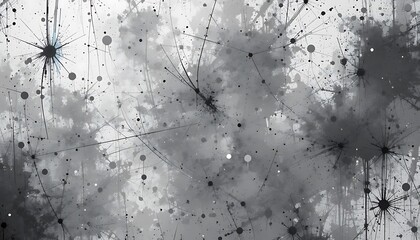 Abstract grayscale artwork featuring splatter and line patterns