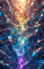 Naklejka premium Abstract Metallic Flowing Forms With Vibrant Hues