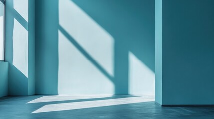 Obraz premium Sunlit minimalist blue room interior.