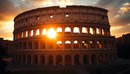 Naklejka premium Ancient Roman Amphitheater Sunset Glow