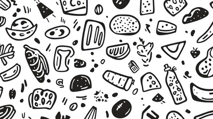 Seamless pattern of hand-drawn food illustrations.