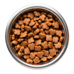 Delicious Dry Pet Food in Bowl on transparent background.