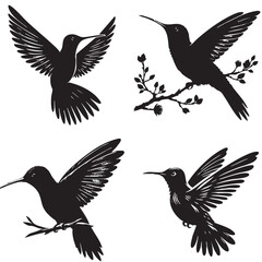 Premium Silhouette Vector of a Ruby-Throated Hummingbird on a White Background