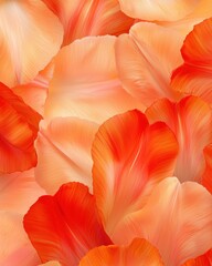 Obraz premium Vibrant overlapping tulip petals in rich orange and red gradients close-up floral warm atmosphere