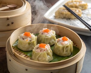 Assorted Chinese Dimsum in bamboo basket