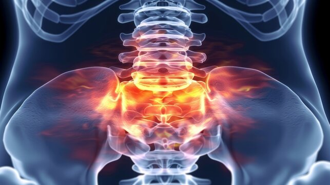 3d illustration of lumbar intervertebral disc herniation in the human spine anatomy