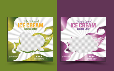 Special delicious ice cream social media all promotional design editable square modern layout Tasty cake collection web banner and Instagram post template with mockup	