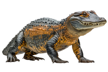 Obraz premium Young Alligator Closeup Black Background Reptile Scales Teeth