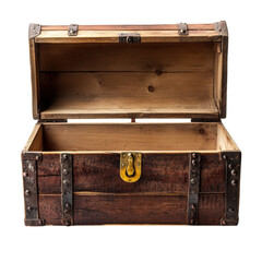 Open Wooden Chest White Background on transparent background.