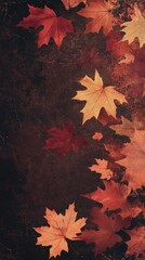 Fototapeta premium Autumn Maple Leaves Scattered On Dark Background