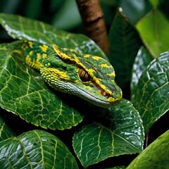 Obraz premium A Rattlesnake Basking on Sun-Baked Rocks in the Arid Desert of Crotalus Durissus