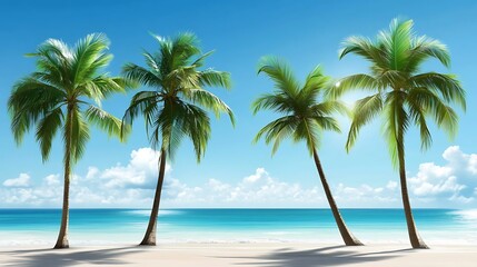 Obraz premium Tropical Paradise: Four Palm Trees on a Pristine Beach