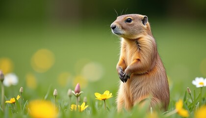 Groundhog Day: Squirrel Celebrates Spring in Vibrant Field of Yellow Flowers