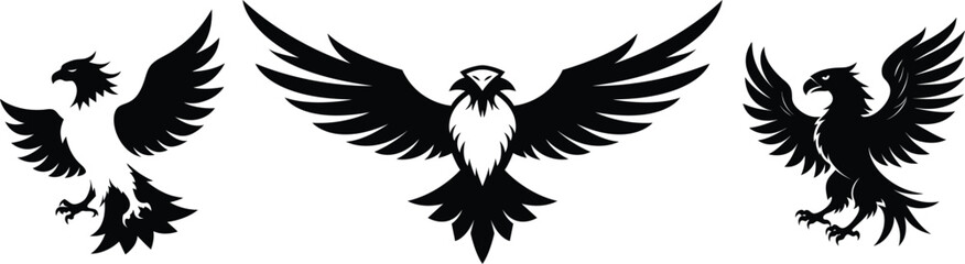 Three eagle silhouettes on a white background