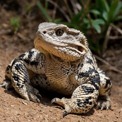 Obraz premium Rattlesnake Crotalus Durissus Displaying Defensive Posture with Raised Hood and Shaking Rattle
