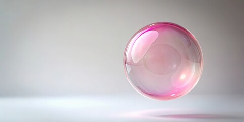 Fototapeta premium A delicate pink soap bubble floats gently in mid-air, surrounded by a soft, white background , soap, isolation, soap, isolation