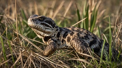 Obraz premium Stealthy Crotalus Durissus Rattlesnake Moving Through Tall Grass Using Natural Camouflage