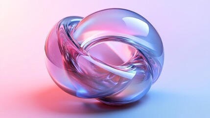 Abstract Glass Sculpture Intertwined Forms Pink Blue