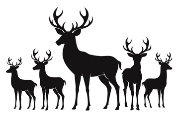 Fototapeta premium A set of deer. Silhouette of deer set vector art illustration.