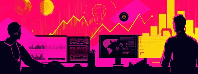 Data Analysis and Innovation in Technology with Colorful Visuals and Abstract Graphics