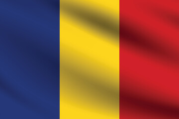 Romania flag official colors and proportion digital vector illustration. Pleated flag.