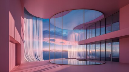Obraz premium Pink Modern Architecture Sunset View Luxury Interior Design