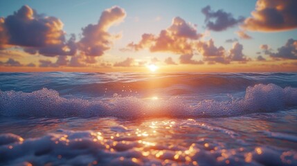 Ocean sunrise waves beach calm travel poster