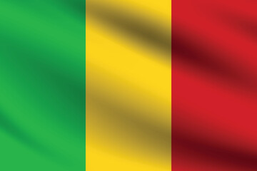 Mali flag official colors and proportion digital vector illustration. Pleated flag.