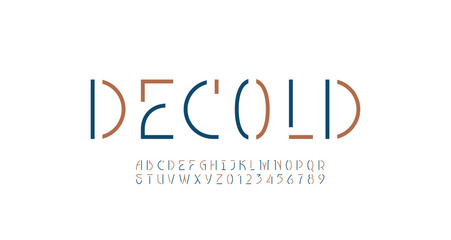 Font stencil alphabet made nouveau art deco style, uppercase letters from A to Z and numbers from 0 to 9