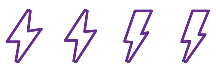 Lightning bolt icons set, black outline of flash lightning bolt icon vector illustration. Energy, power symbol.