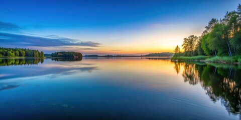 Fototapeta premium Serene lake landscape at dusk, evening, lake, evening, lake,abendliche Idylle am See
