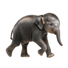 Fototapeta premium Baby Elephant Walking Isolated Black Background